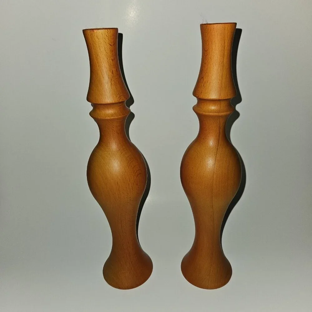 2 Wood Vases For Faux Flowers NARROW NECK Matching Pair READ
